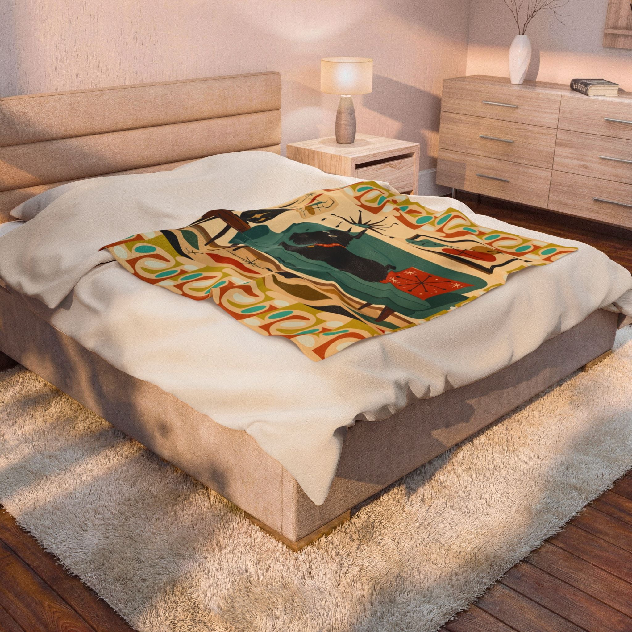 Mid-Century Scottie Dog Couch Blanket | Velveteen Plush Blanket