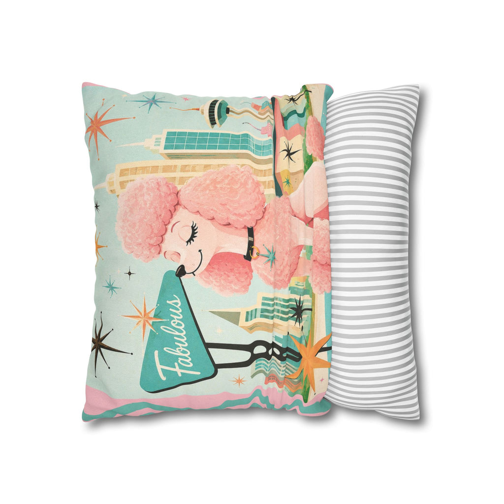 Fabulous Pink Poodle Pillowcase Spun Polyester Square Pillowcase | Retro Mid-Century Dog - COVER ONLY