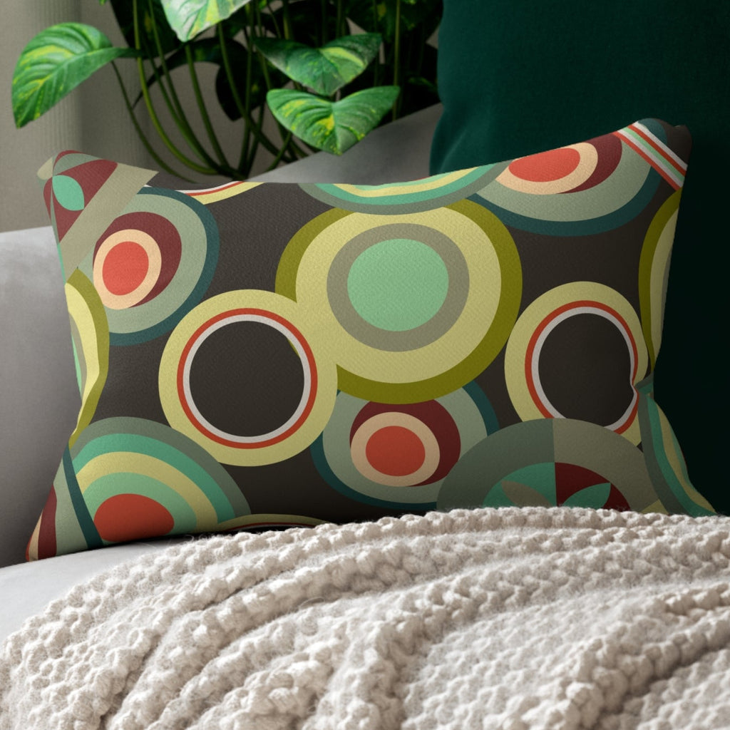 Retro circles colorful Spun Polyester Lumbar Pillow, MCM home decor, abstract, Mid Century Modern, throw scatter cushion