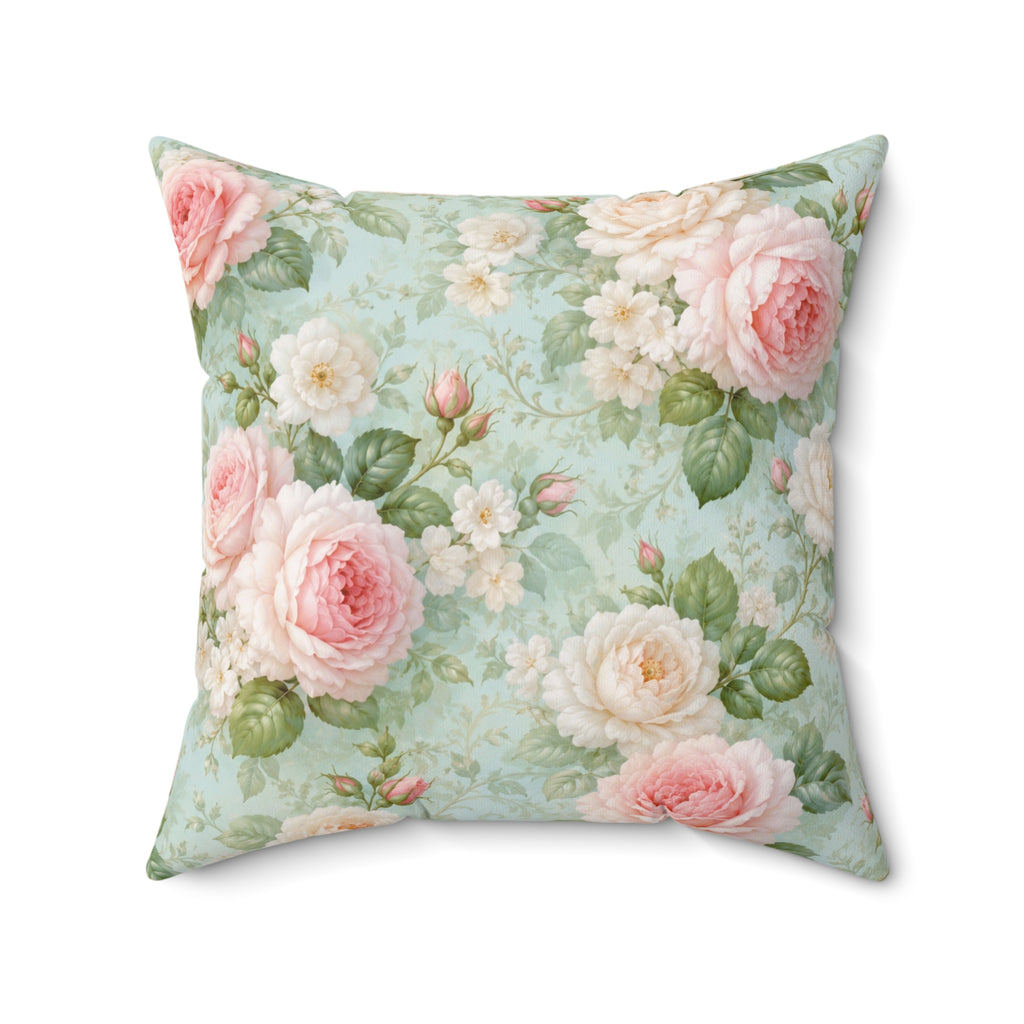 Vintage Pink Roses Toss Pillow | Floral Square Pillow, Shabby Chic