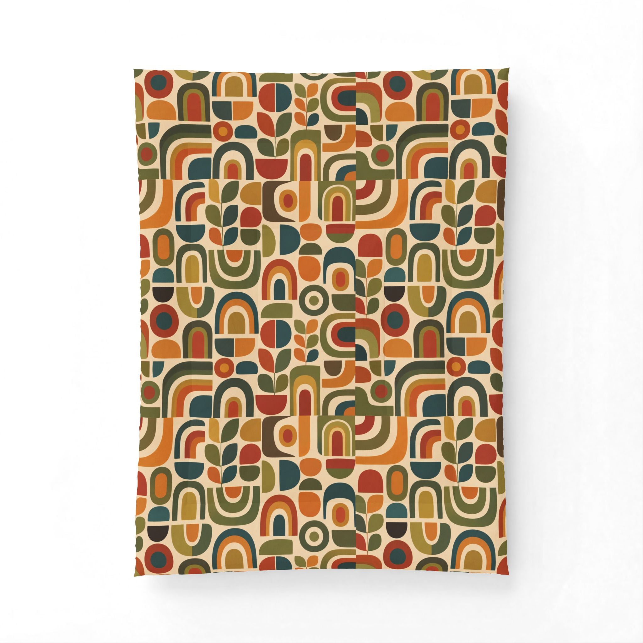 Retro Geometric Pattern Comforter | Mid Century Shapes, Earth Tones