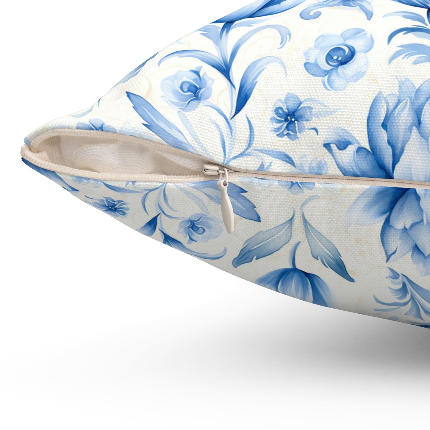 Blue and white floral Dutch Delft design Square Pillow, floral, Farmhouse, country cottage, scatter throw cushion