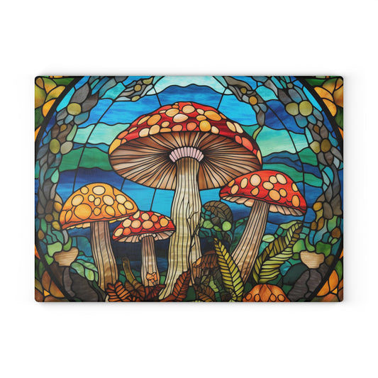 Retro mushroom tempered glass stained glass look cutting board