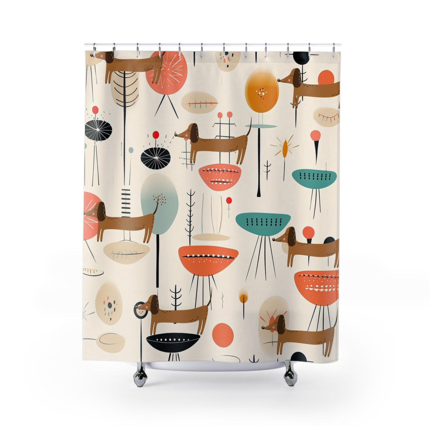 Mid Century Modern Dachshund Shower Curtain, MCM bathroom decor, Modern vintage, bathroom curtains, dog lover gift