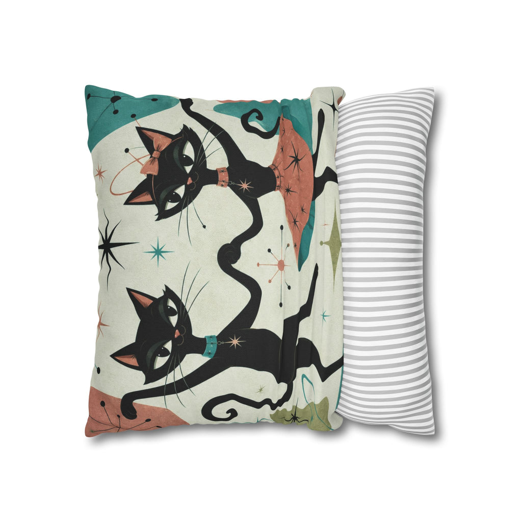Dancing Retro Atomic Black Cats Pillowcase | Square Throw Pillowcase - COVER ONLY
