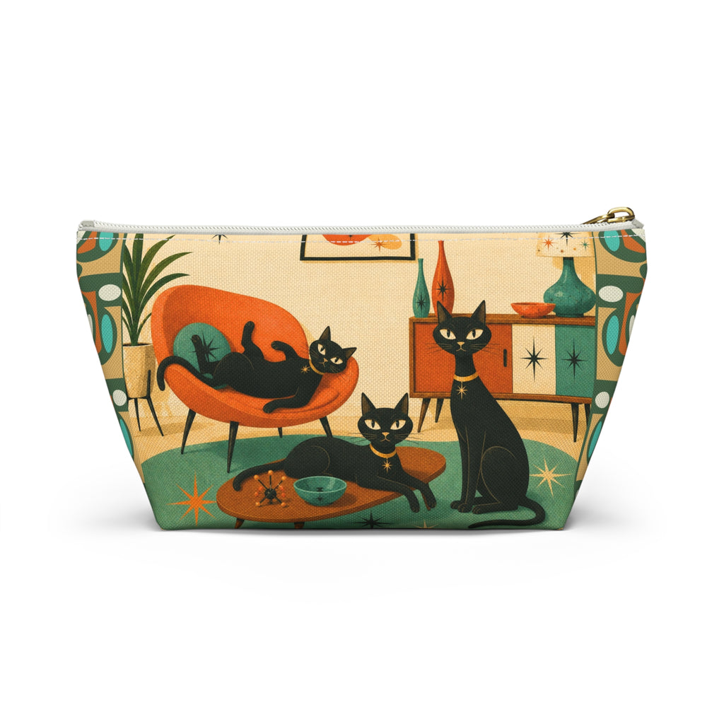 Mid-Century Atomic Black Cats Accessory Pouch