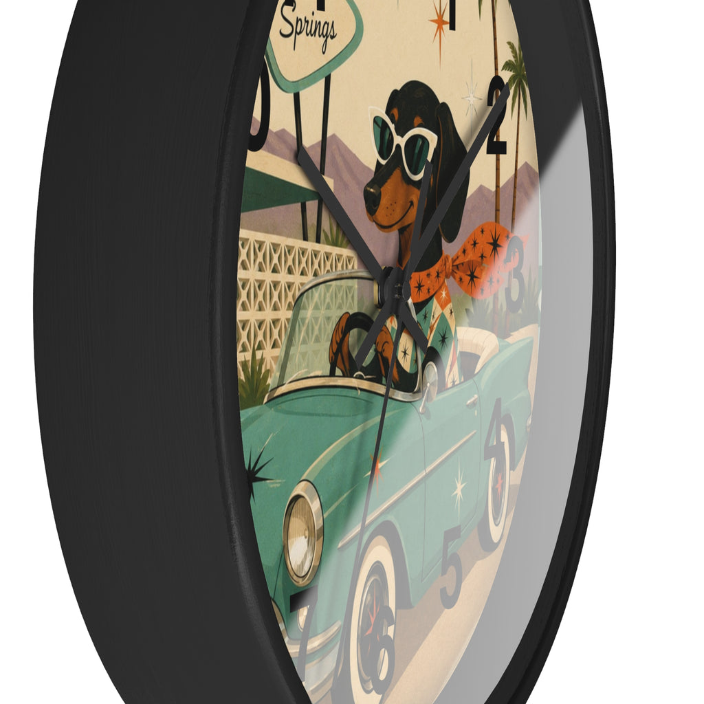 Dachshund Retro Roadtrip Wall Clock | Mid-Century Palm Springs Art
