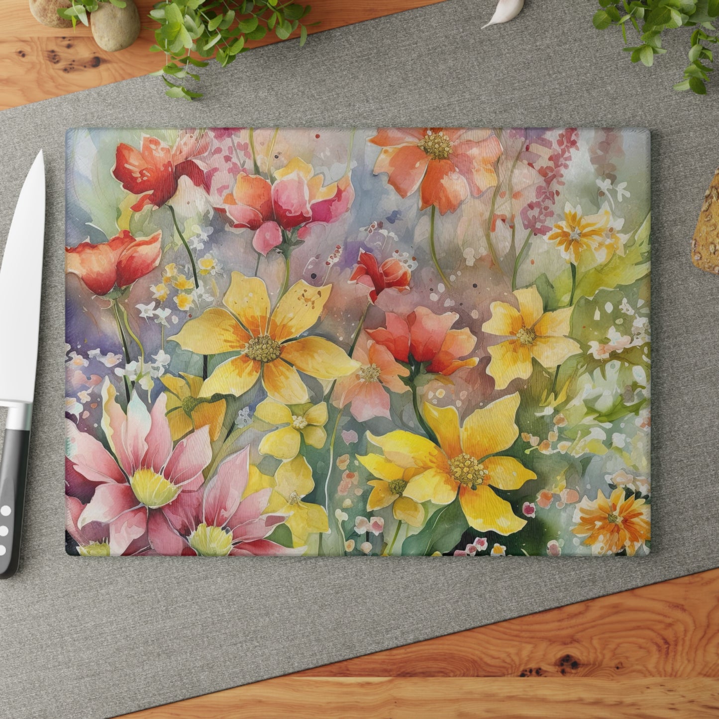 Watercolor Blooms: Wildflowers Glass Cutting Board"