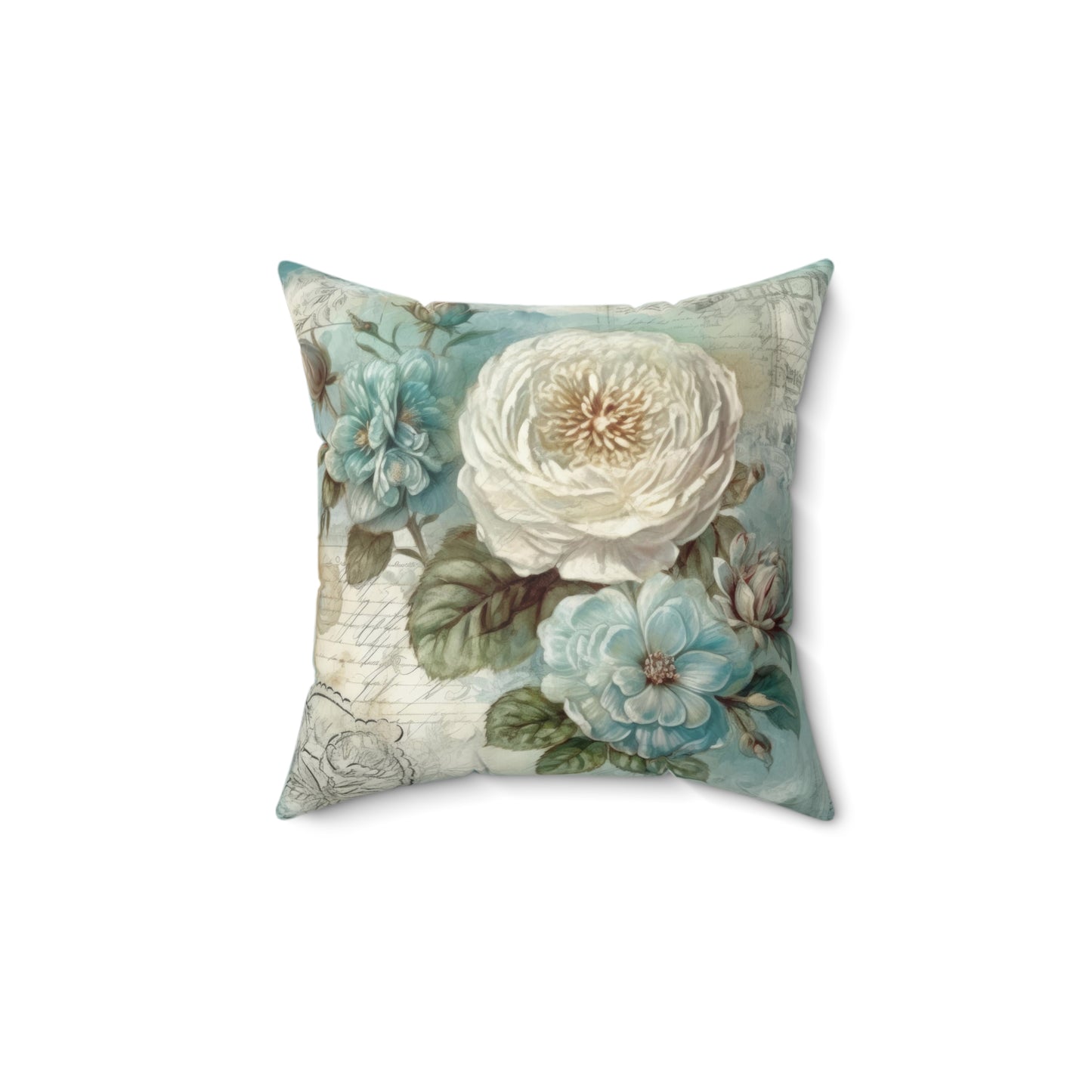 Blue floral with white flower shabby chic Square Pillow, French vintage inspired, chic home decor, scatter throw cushion