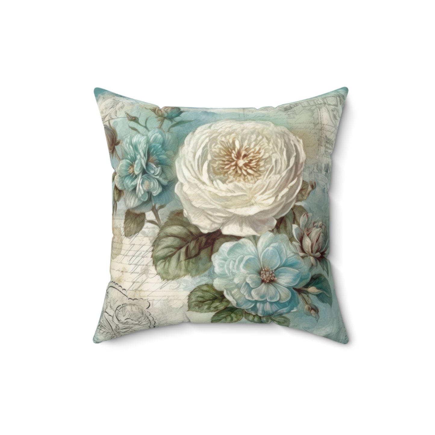 Blue floral with white flower shabby chic Square Pillow, French vintage inspired, chic home decor, scatter throw cushion