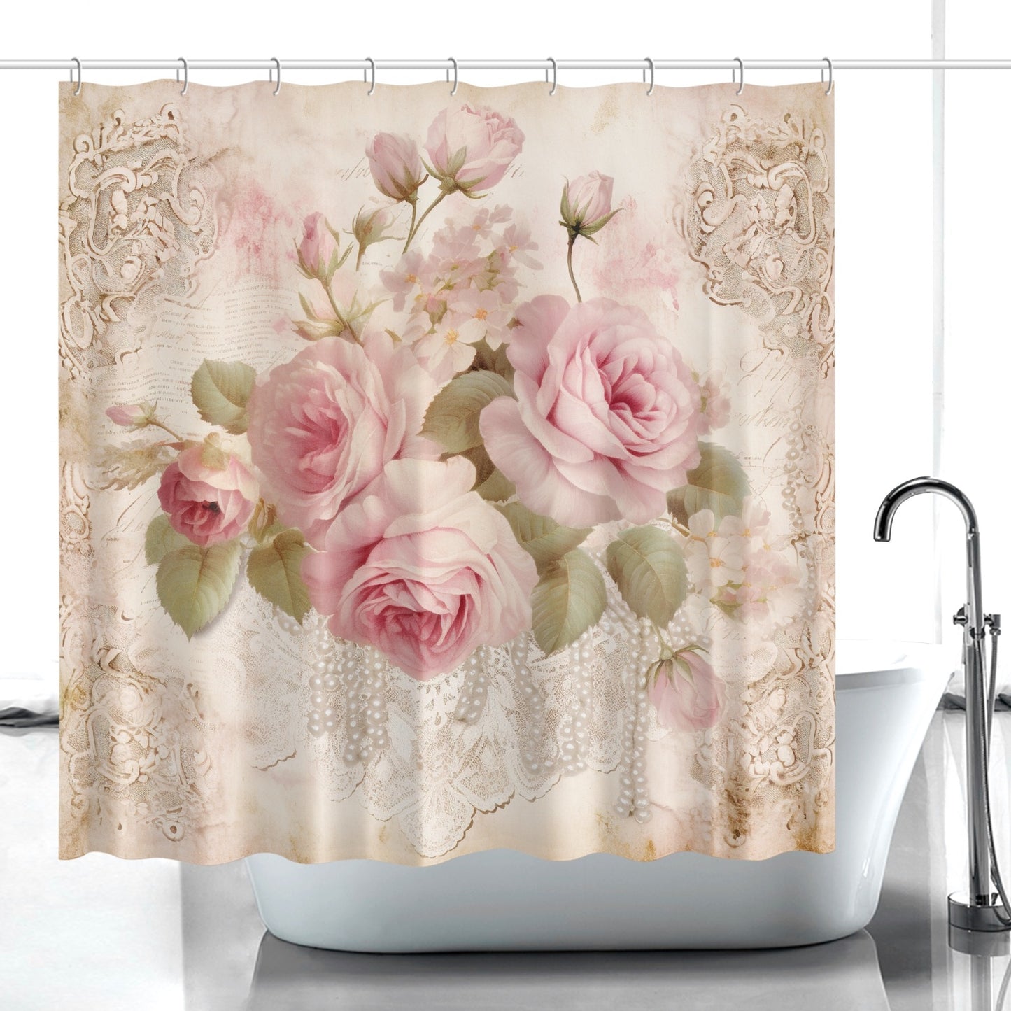 Delicate rose shabby chic style. Quick-drying vintage inspired Shower Curtain