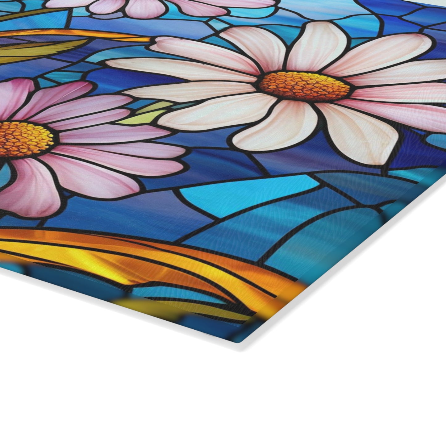 Dazzling Daisy Delight: Stained Glass-inspired Glass Cutting Board for Artful Kitchen Creations