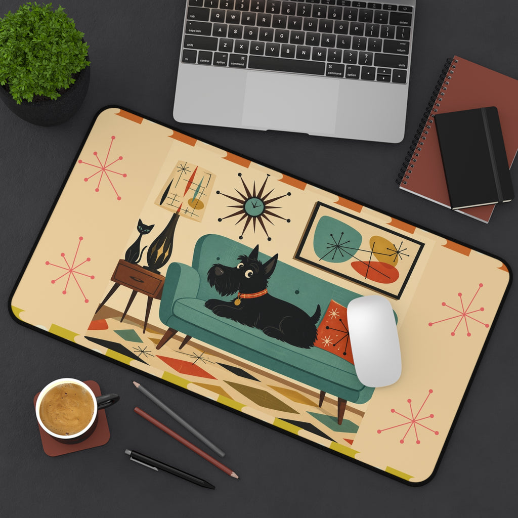 Mid Century Scottish Terrier Desk Mat | Retro Living Room Mouse Pad