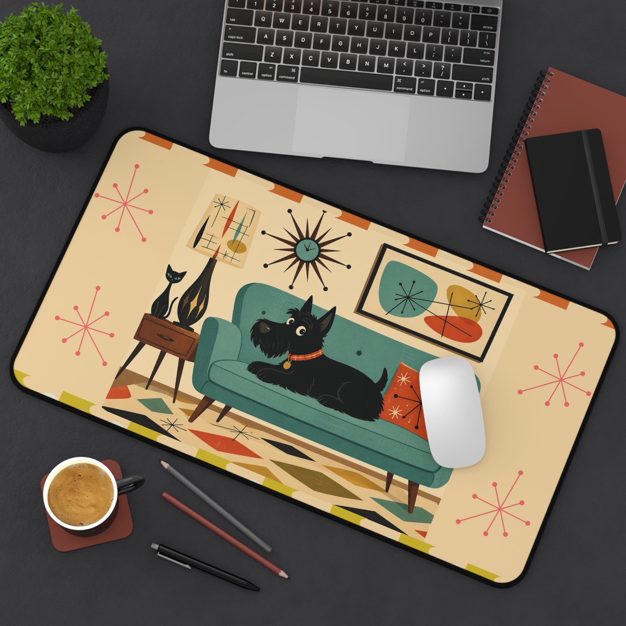 Mid Century Scottish Terrier Desk Mat | Retro Living Room Mouse Pad