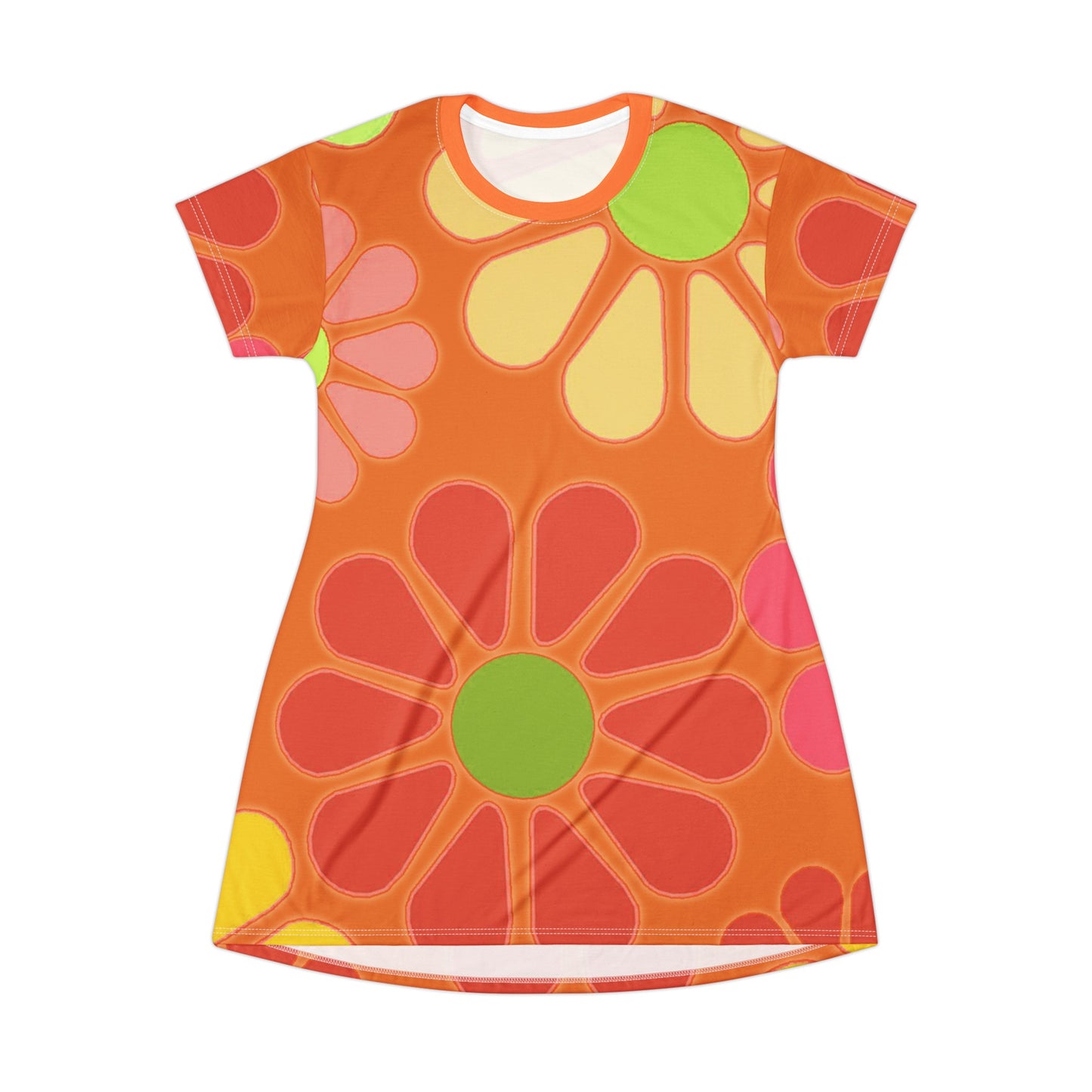 Orange Groovy retro party T-Shirt Dress, summer beach, picnic dress, day casual dress