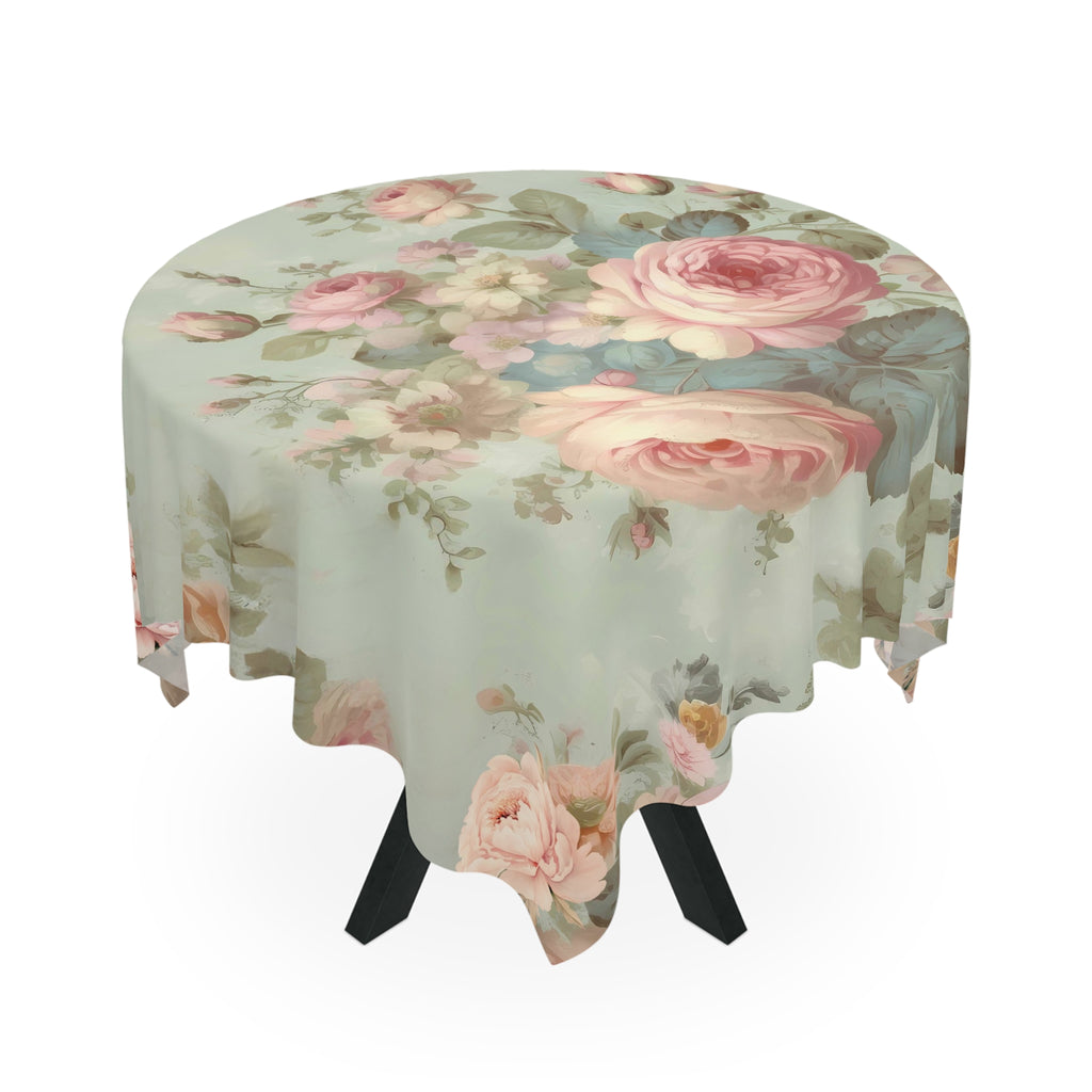 Bold pink roses vintage inspired shabby chic dining room tablecloth