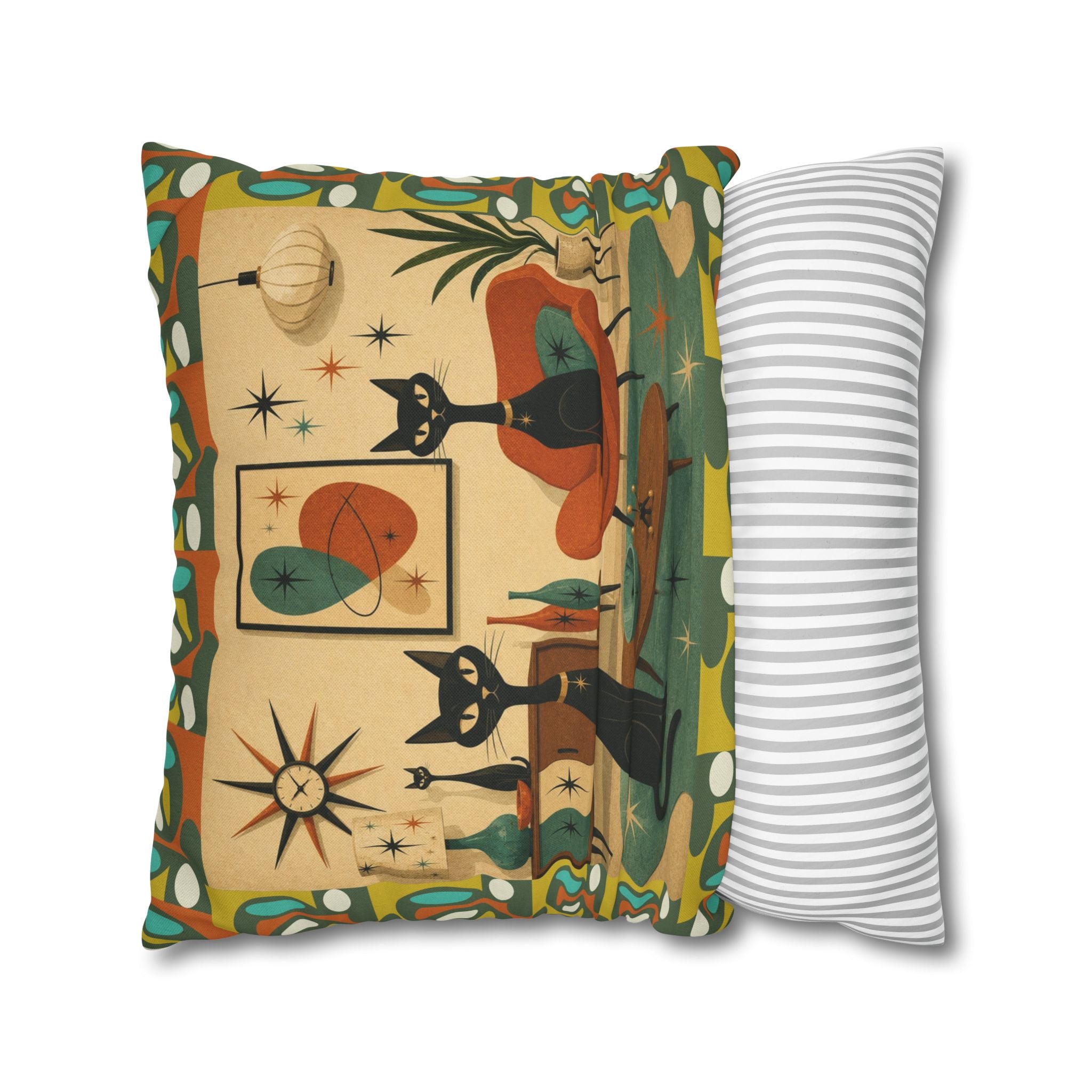 Mid Century Atomic Cats Pillowcase | Retro Atomic Living Room Throw Pillow - COVER ONLY