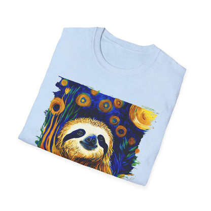 Sloth Van Gogh inspired art Unisex Softstyle T-Shirt, artist shirt, starry night, nature inspired tee