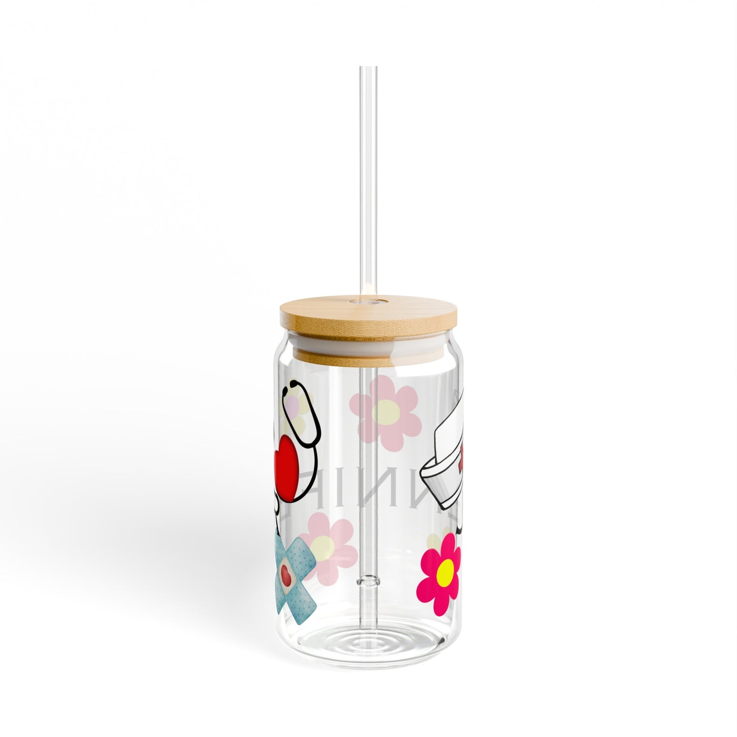 Nurse personalized Sipper Glass, 16oz, nurse gift, glass coffee cup, iced coffee glass, name glass with lid and straw