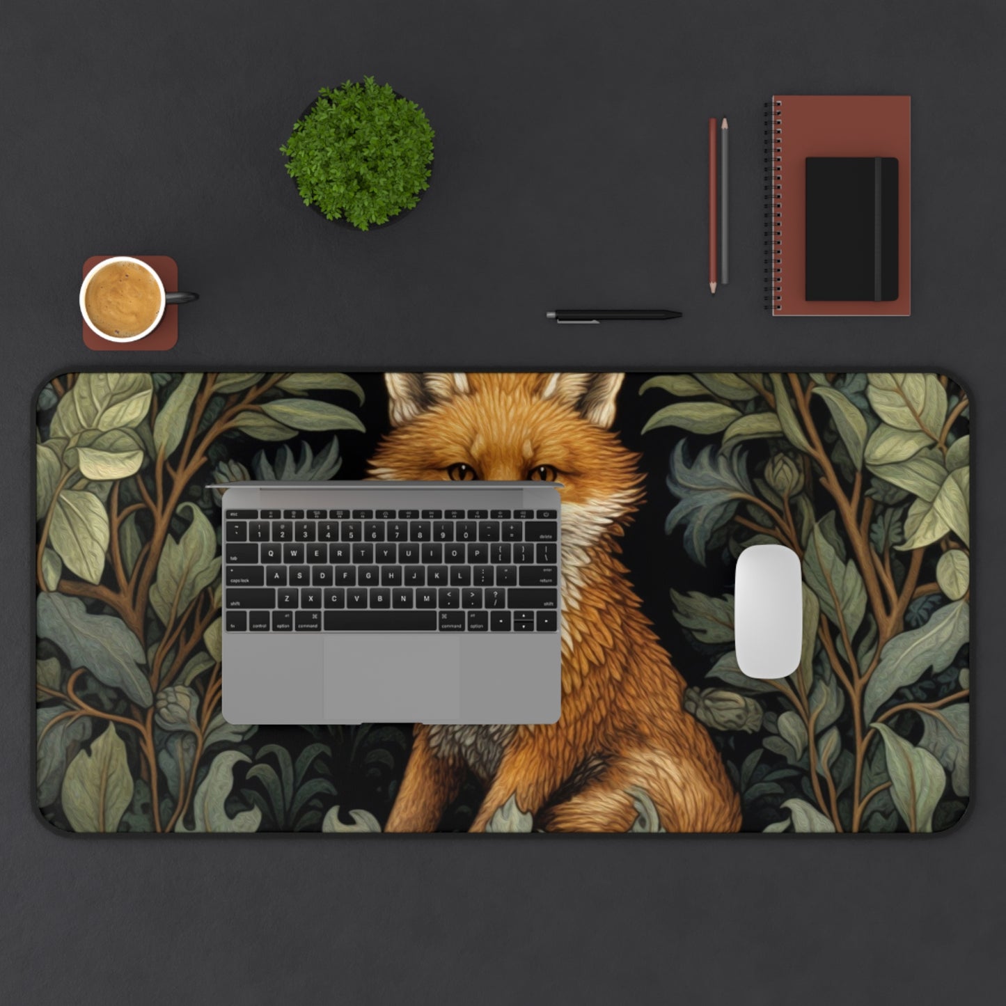 Fox William Morris inspired Desk Mat, work from home, office decor, desk protector, Large Mousepad, computer workspace mat