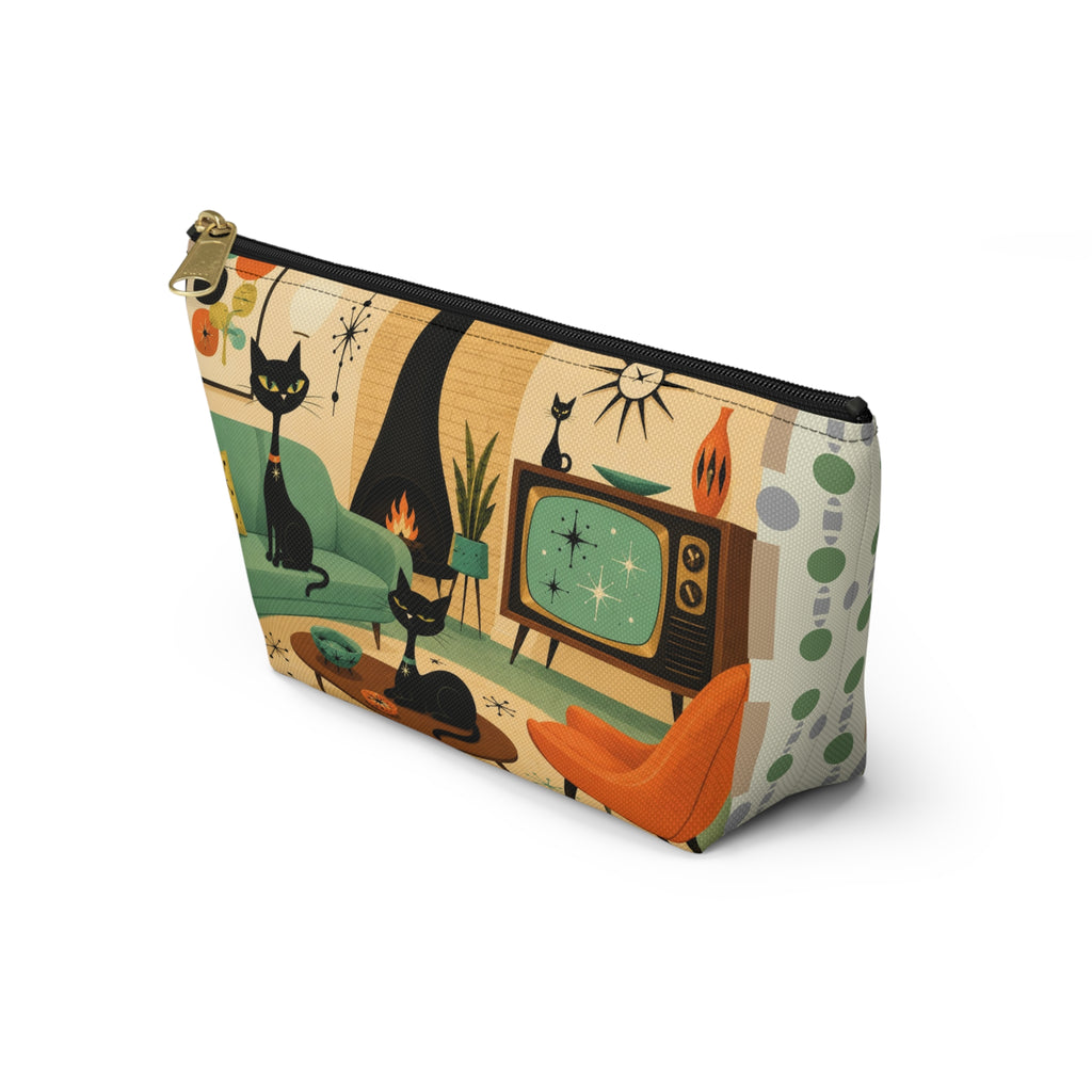 Mid Century Atomic Cats Accessory Pouch | Retro Living Room Print