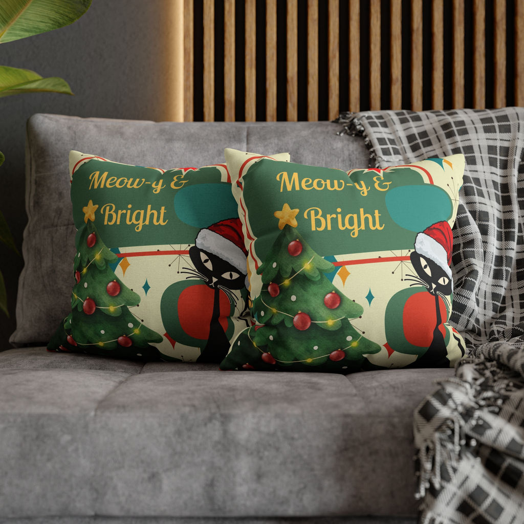 Meow-y & Bright Atomic Cat Christmas Pillowcase