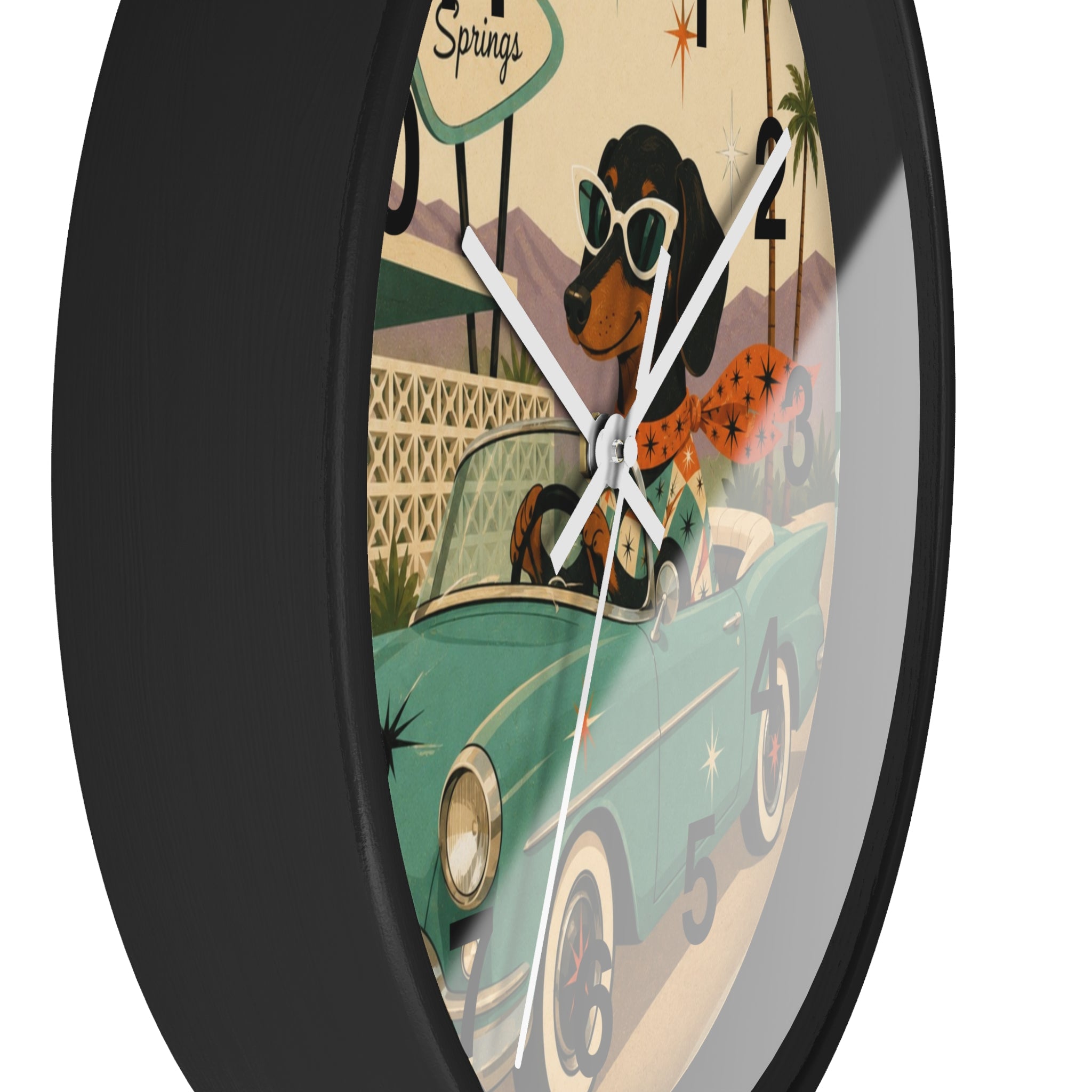 Dachshund Retro Roadtrip Wall Clock | Mid-Century Palm Springs Art