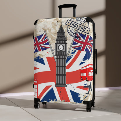 Made in England Suitcase on wheels, hard shell travel luggage for holidays, weekend trips, secure lockable bag