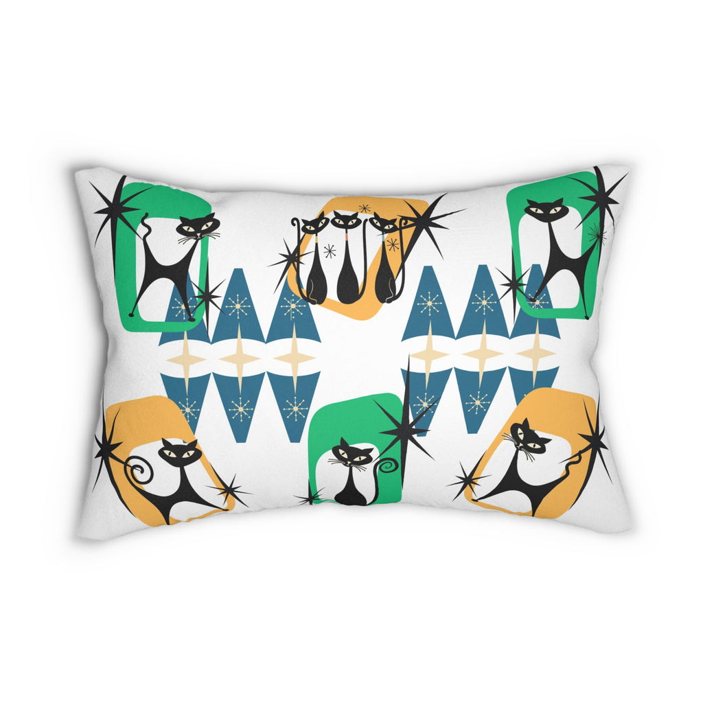 Mid Century Atomic cat retro Spun Polyester Lumbar Pillow, MCM home decor, 50s 60s inspired, black cat lover gift