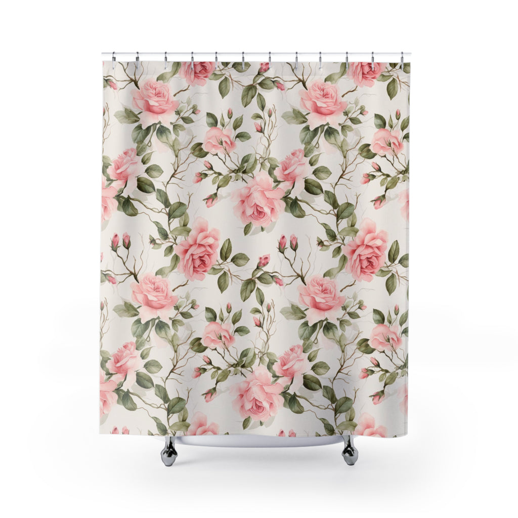 Pink floral vintage rose shabby chic style Shower Curtain, bathtub, stall shower curtain