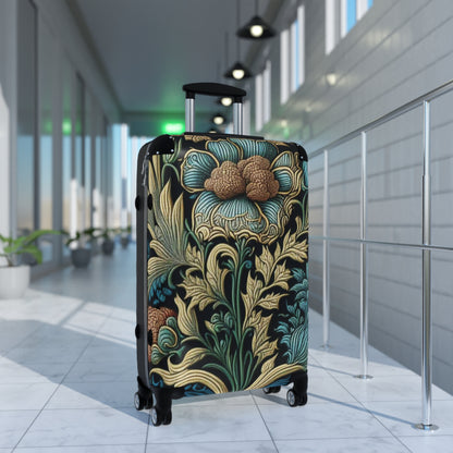 Floral design inspired by William Morrris Suitcase, lockable hard shell luggage for travel with wheels for an easy holiday