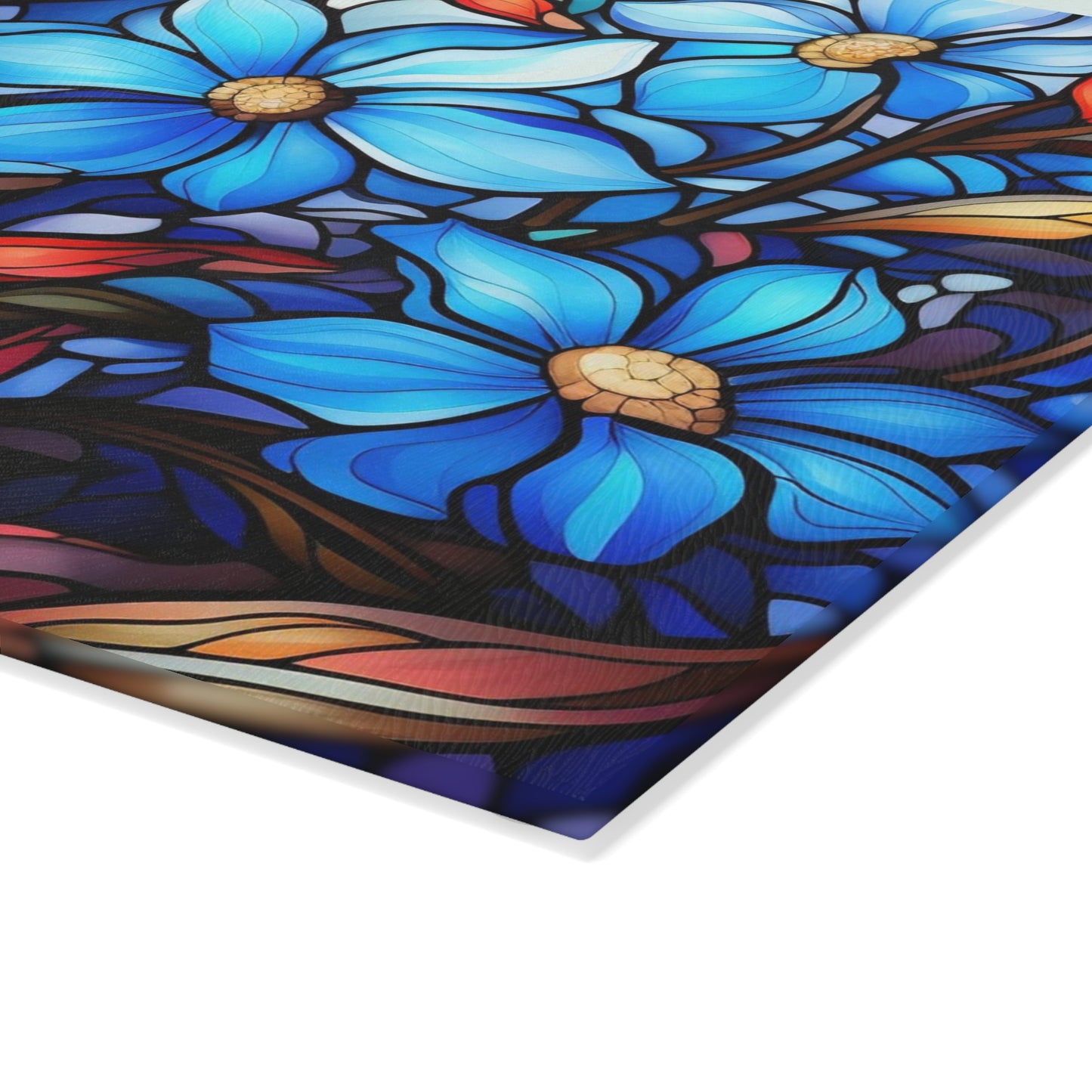 Bright blue stained glass look tempered glass cutting board