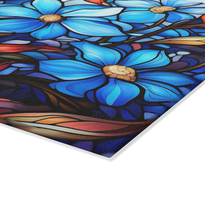 Bright blue stained glass look tempered glass cutting board