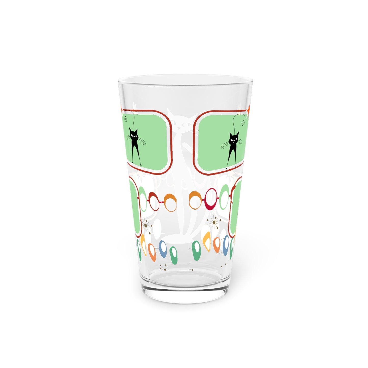 Groovy Atomic cat retro Pint Glass, 16oz, Mid Century Modern, MCM barware, beer cocktail juice glass - listing is for one glass only