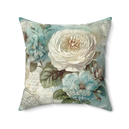 Blue floral with white flower shabby chic Square Pillow, French vintage inspired, chic home decor, scatter throw cushion