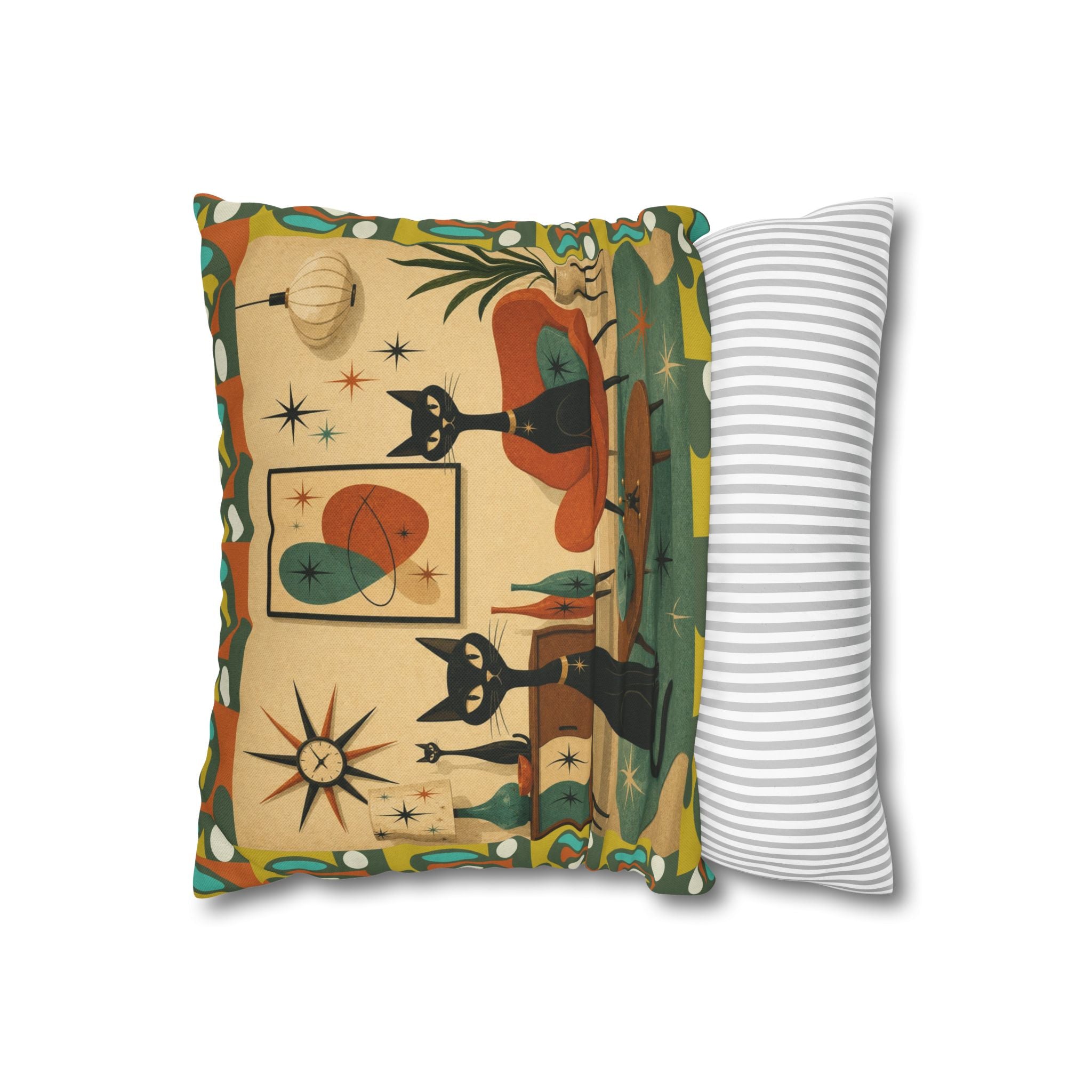 Mid Century Atomic Cats Pillowcase | Retro Atomic Living Room Throw Pillow - COVER ONLY