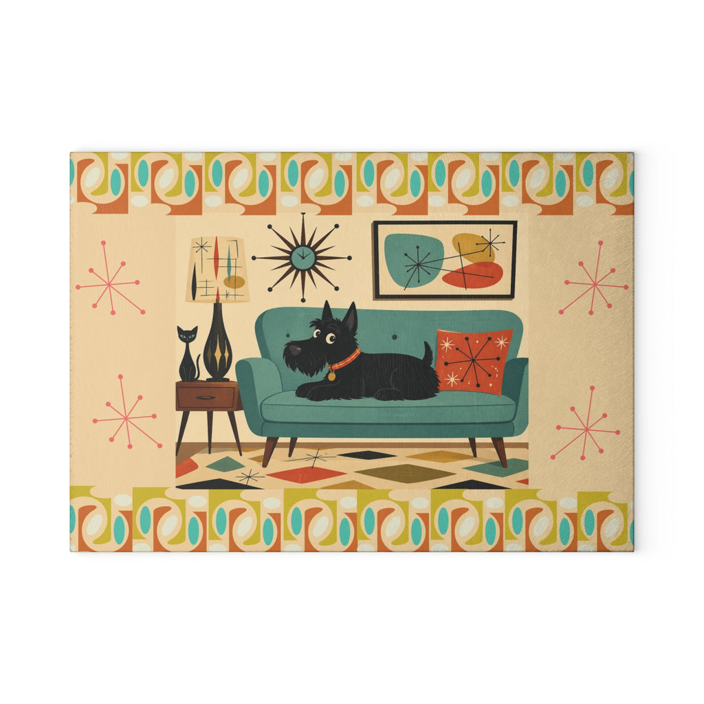 Mid Century Living Room Scotty Dog Glass Cutting Board | Retro Atomic Art