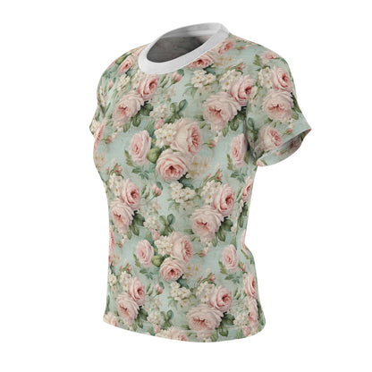 Pink vintage roses shabby chic style Tee, chic floral t shirt