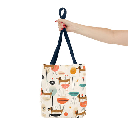 Tote Bag, Mid Century Modern Dachshund tote bag, carry bag, dog lover, beach, shopping, book bag, overnight or day trip tote bag