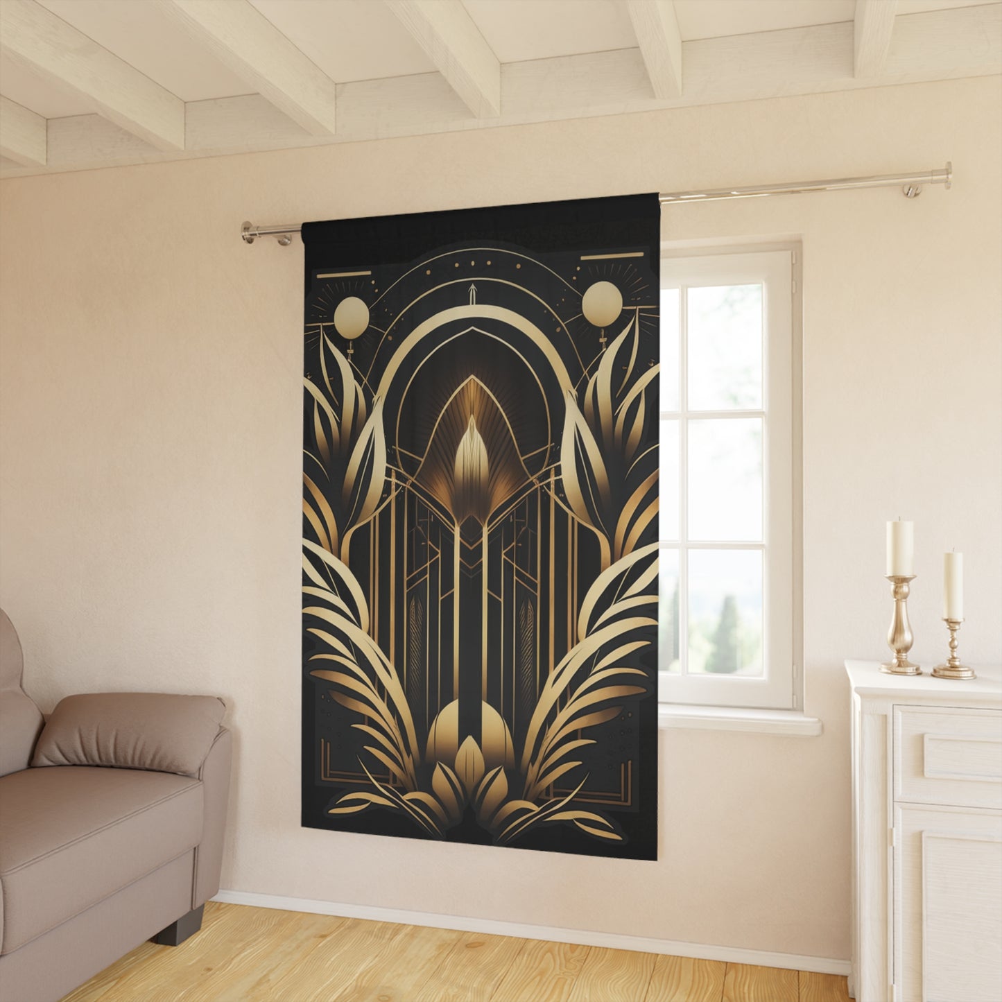 Art Deco black and gold window curtain