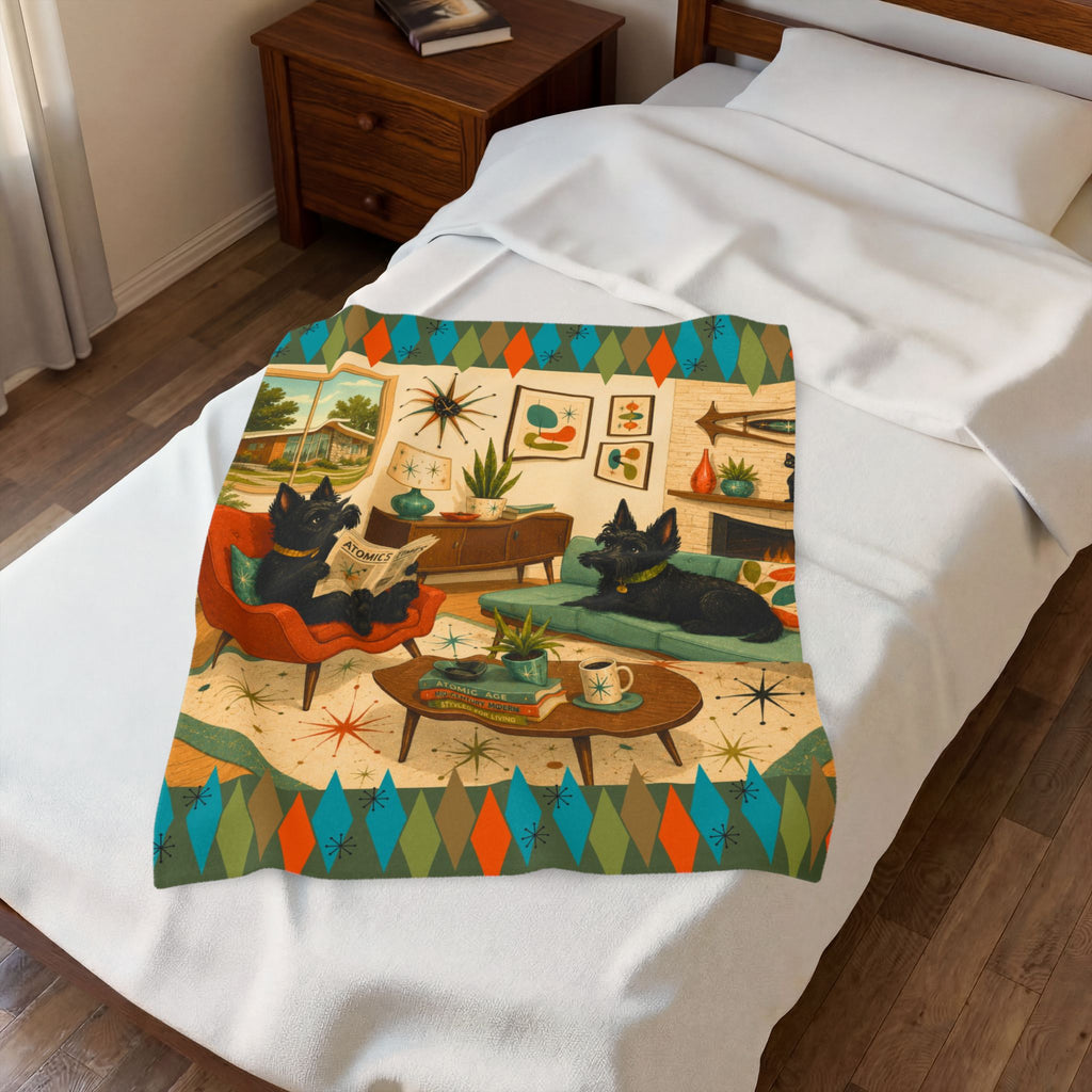 Mid-Century Living Room Scottish Terriers Velveteen Plush Blanket