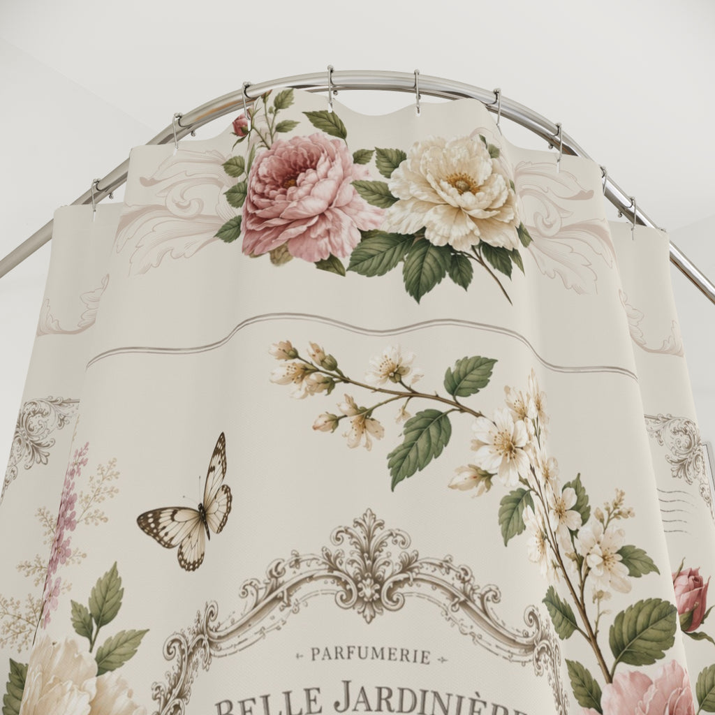 Vintage style Floral Garden Shower Curtain | French Roses,  Shabby chic Butterflies, Neutral