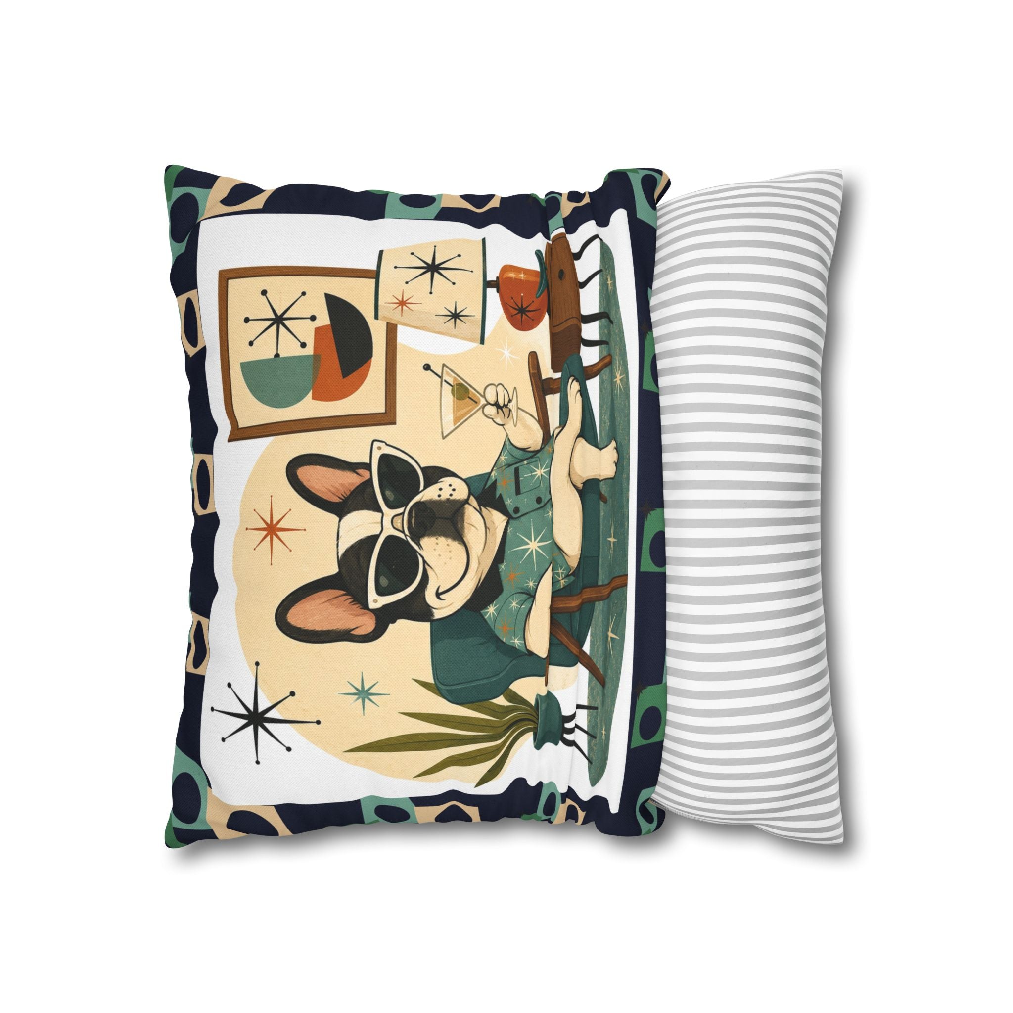 Retro Mid Century French Bulldog Pillowcase | Square Throw Pillowcase - COVER ONLY