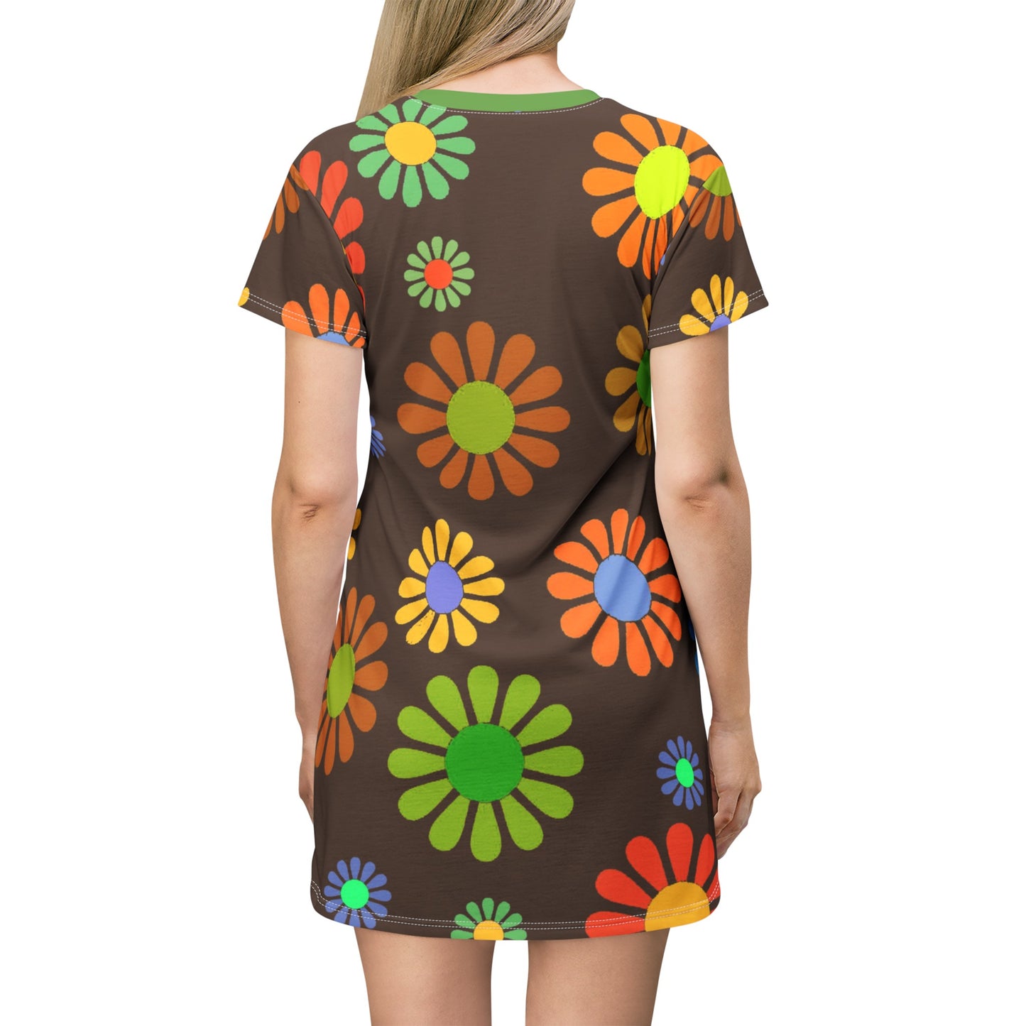 Hippie flowers retro Groovy T-Shirt Dress, retro party, summer beach dress, flower power dress