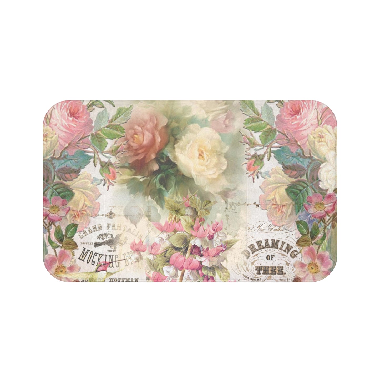 Shabby chic, vintage flowers, cottage decor, floral Bath Mat