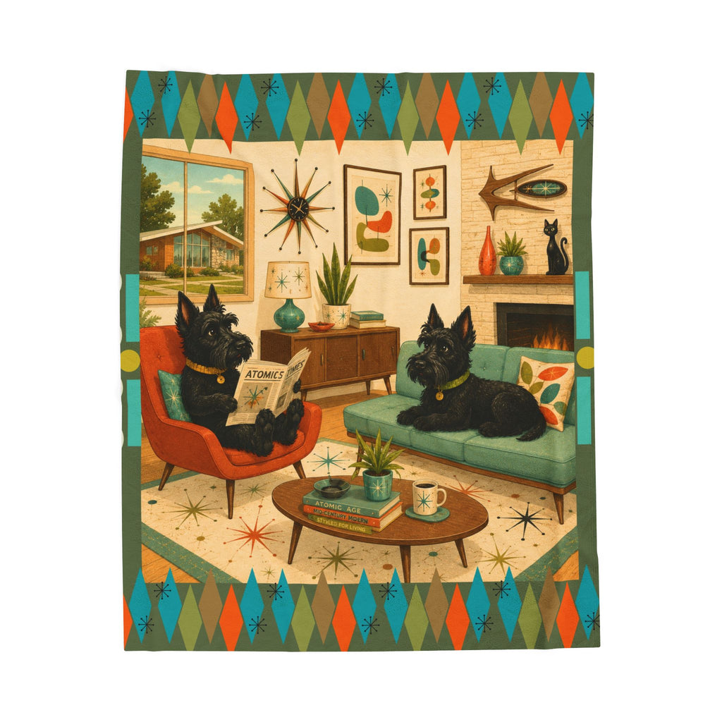 Mid-Century Living Room Scottish Terriers Velveteen Plush Blanket
