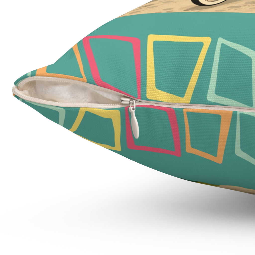 MCM Flamingo Family Biking Spun Polyester Pillow | Retro Tropical Bicycle Scene