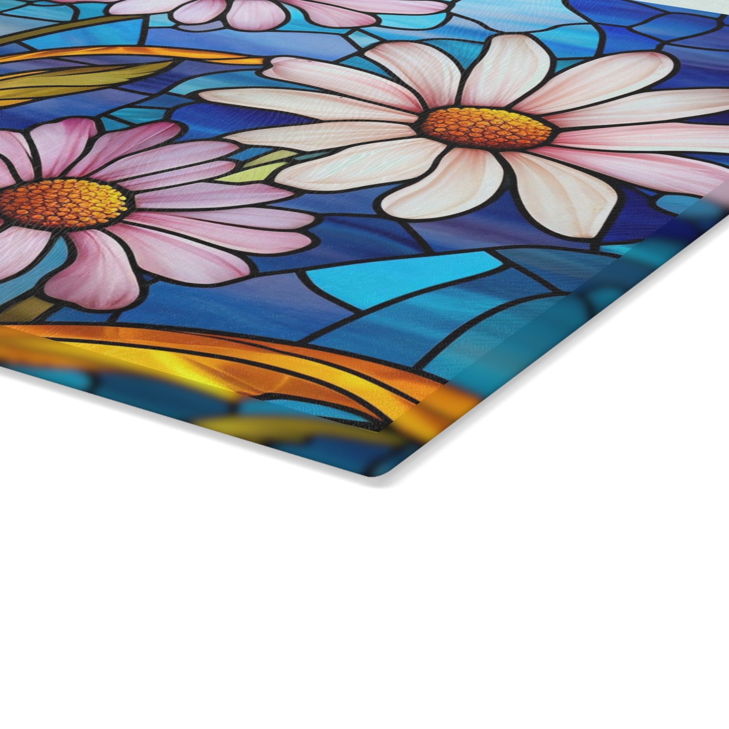 Dazzling Daisy Delight: Stained Glass-inspired Glass Cutting Board for Artful Kitchen Creations