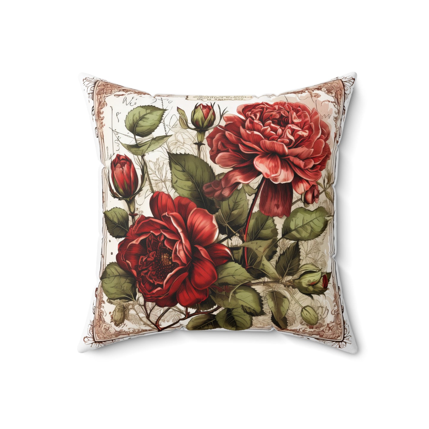 Vintage red peony roses shabby chic style Spun Polyester Square Pillow, valentines gift, floral home decor