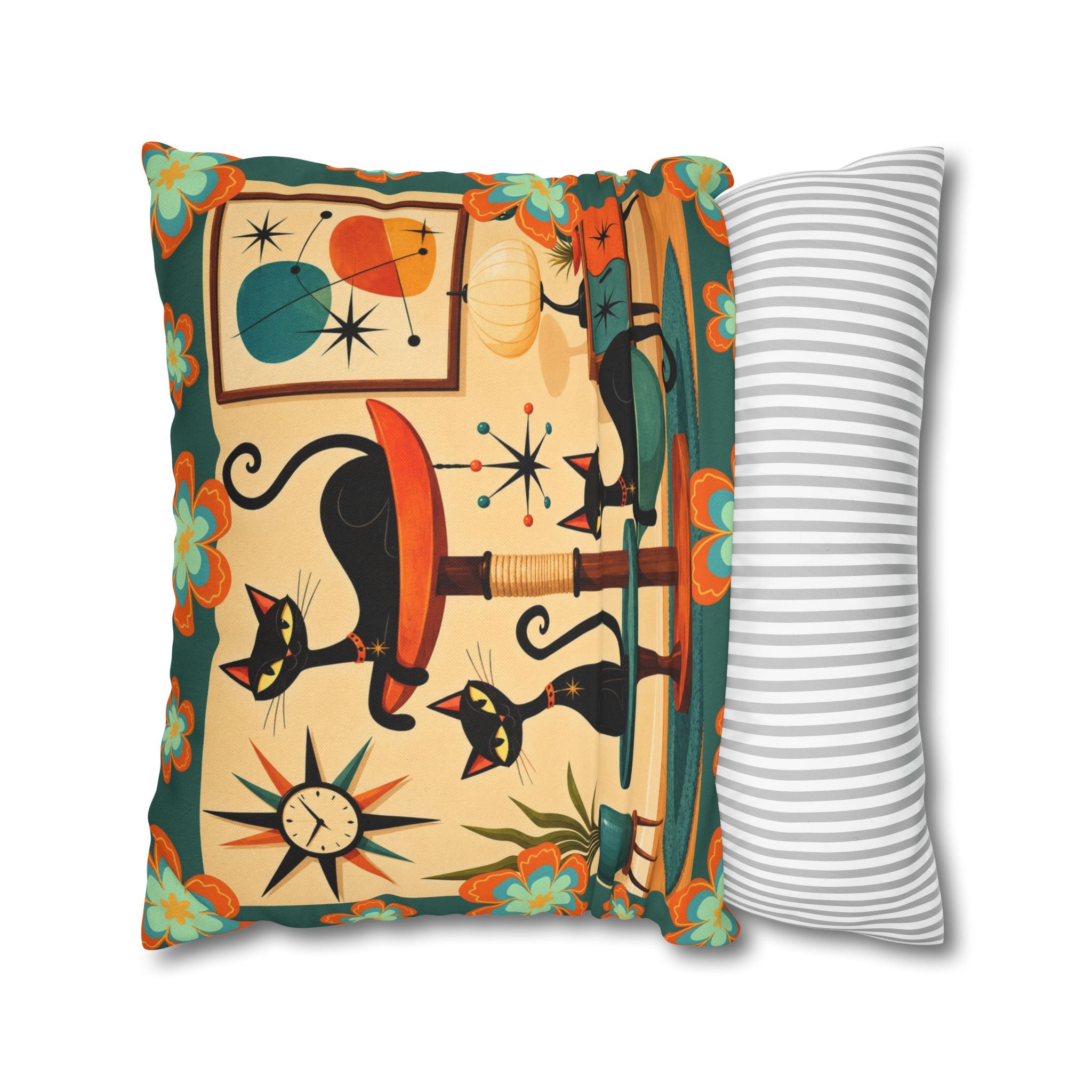 Retro Mid Century Atomic Cats pillowcase | Square Pillowcase - COVER ONLY